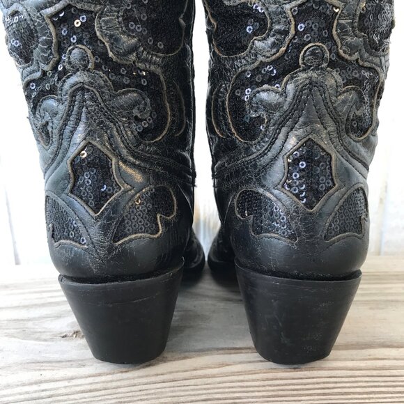 Corral Black Sequins Womens Goat Leather Cowboy Western Boots 6.5 M A1070 - Picture 5 of 13